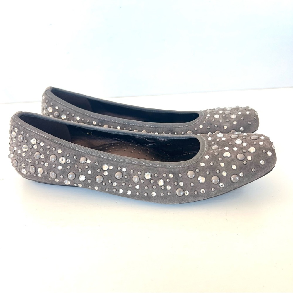 VANELI Gray Suede Jeweled Crystal Embelished Studs Slip-on Ballet Flats Sz 8 M